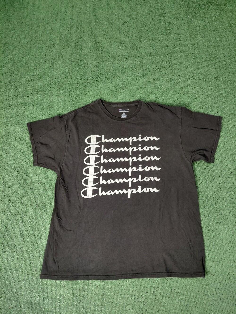 Champion Unisex Repeat Script Logo Black T Shirt Sz 1XL